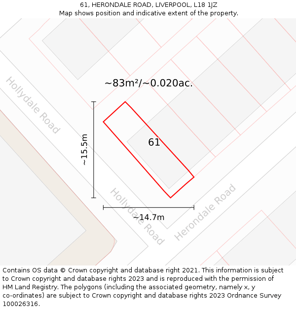 61, HERONDALE ROAD, LIVERPOOL, L18 1JZ: Plot and title map