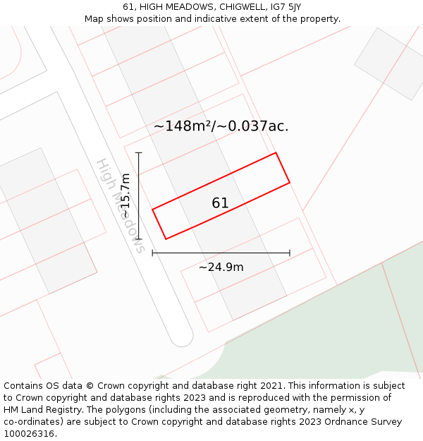 61, HIGH MEADOWS, CHIGWELL, IG7 5JY: Plot and title map