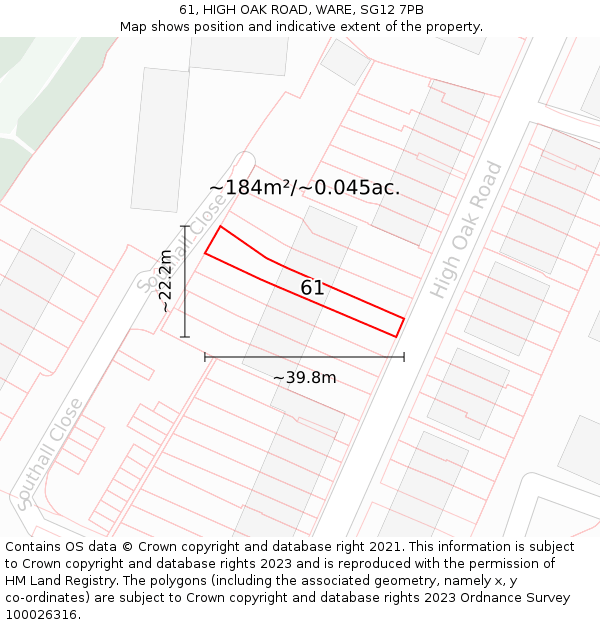 61, HIGH OAK ROAD, WARE, SG12 7PB: Plot and title map