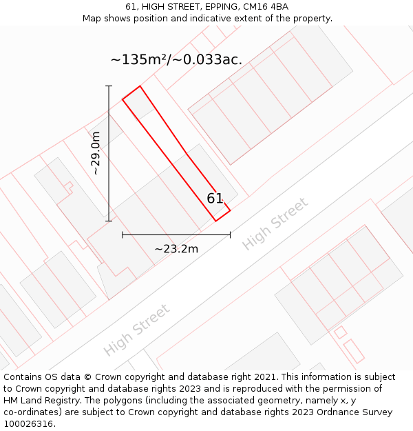 61, HIGH STREET, EPPING, CM16 4BA: Plot and title map