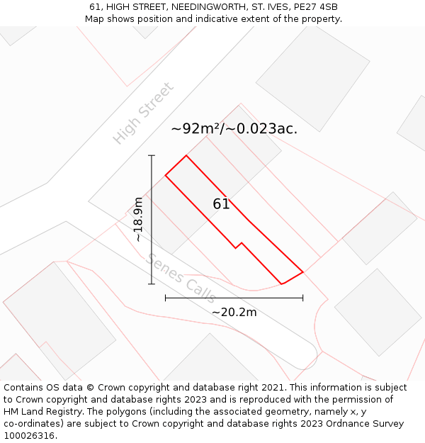 61, HIGH STREET, NEEDINGWORTH, ST. IVES, PE27 4SB: Plot and title map
