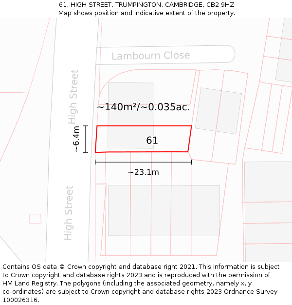 61, HIGH STREET, TRUMPINGTON, CAMBRIDGE, CB2 9HZ: Plot and title map