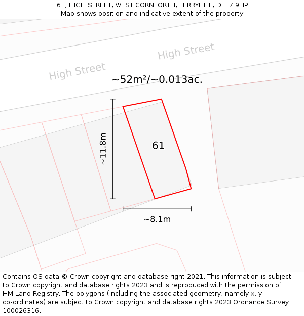 61, HIGH STREET, WEST CORNFORTH, FERRYHILL, DL17 9HP: Plot and title map