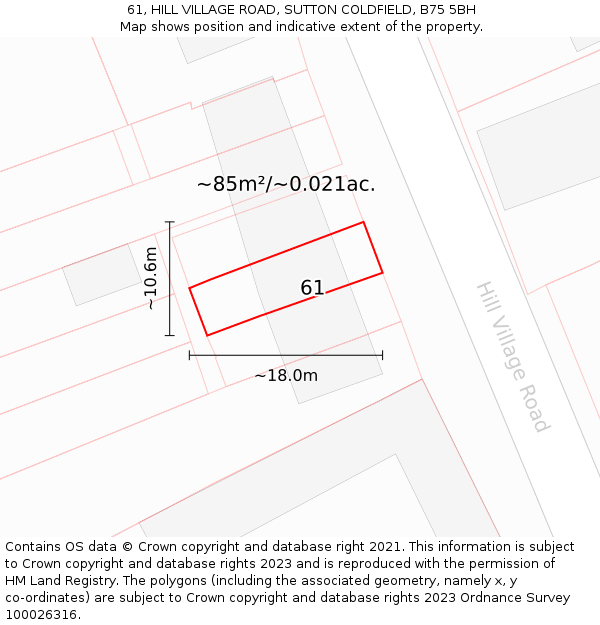 61, HILL VILLAGE ROAD, SUTTON COLDFIELD, B75 5BH: Plot and title map