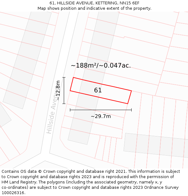 61, HILLSIDE AVENUE, KETTERING, NN15 6EF: Plot and title map