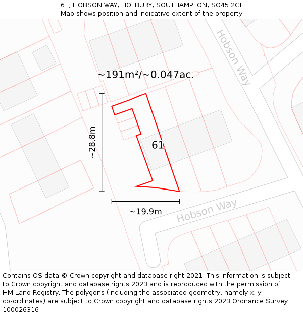 61, HOBSON WAY, HOLBURY, SOUTHAMPTON, SO45 2GF: Plot and title map