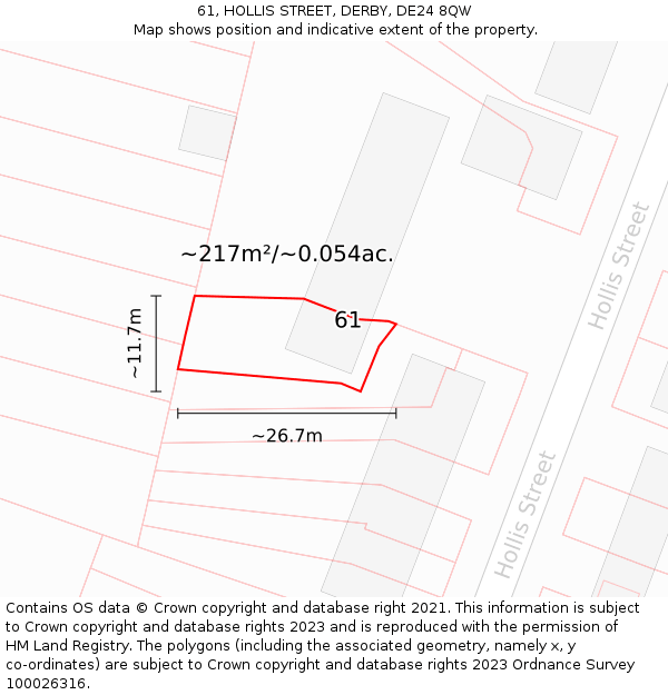 61, HOLLIS STREET, DERBY, DE24 8QW: Plot and title map