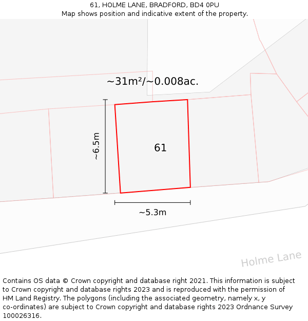61, HOLME LANE, BRADFORD, BD4 0PU: Plot and title map