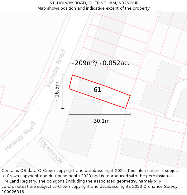 61, HOLWAY ROAD, SHERINGHAM, NR26 8HP: Plot and title map