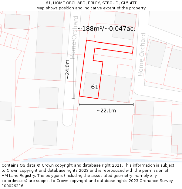 61, HOME ORCHARD, EBLEY, STROUD, GL5 4TT: Plot and title map