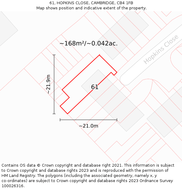 61, HOPKINS CLOSE, CAMBRIDGE, CB4 1FB: Plot and title map
