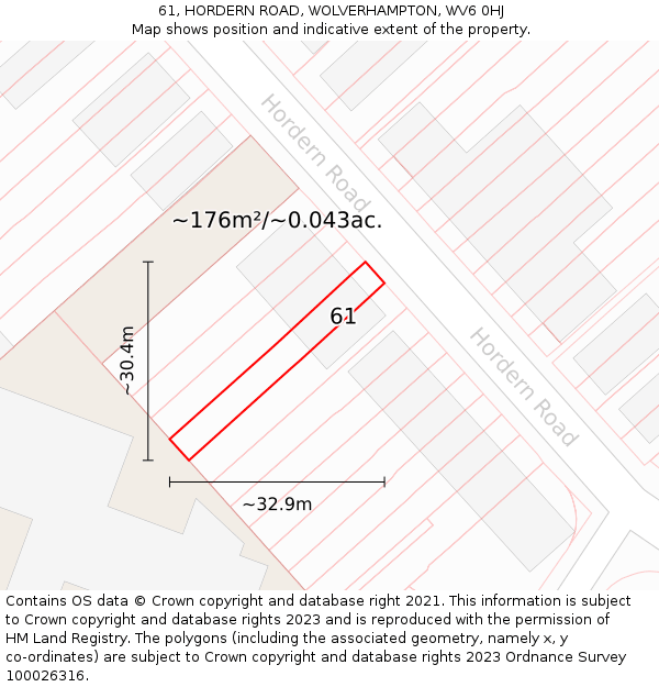 61, HORDERN ROAD, WOLVERHAMPTON, WV6 0HJ: Plot and title map