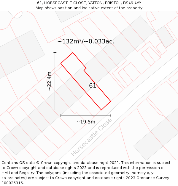 61, HORSECASTLE CLOSE, YATTON, BRISTOL, BS49 4AY: Plot and title map