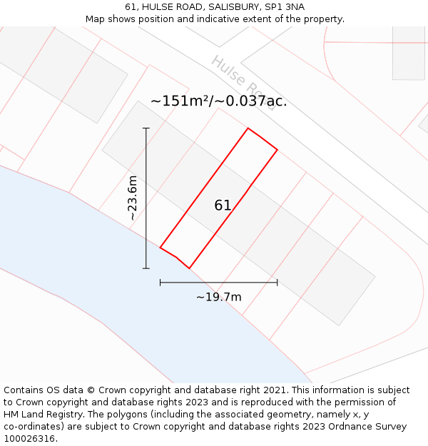 61, HULSE ROAD, SALISBURY, SP1 3NA: Plot and title map