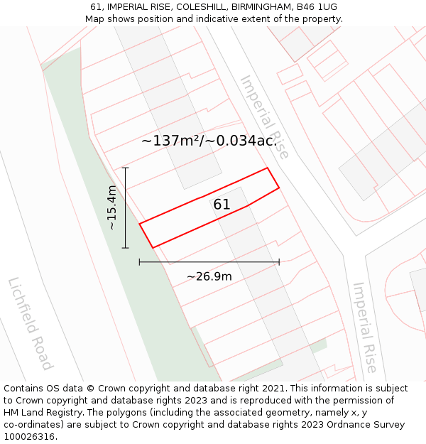 61, IMPERIAL RISE, COLESHILL, BIRMINGHAM, B46 1UG: Plot and title map
