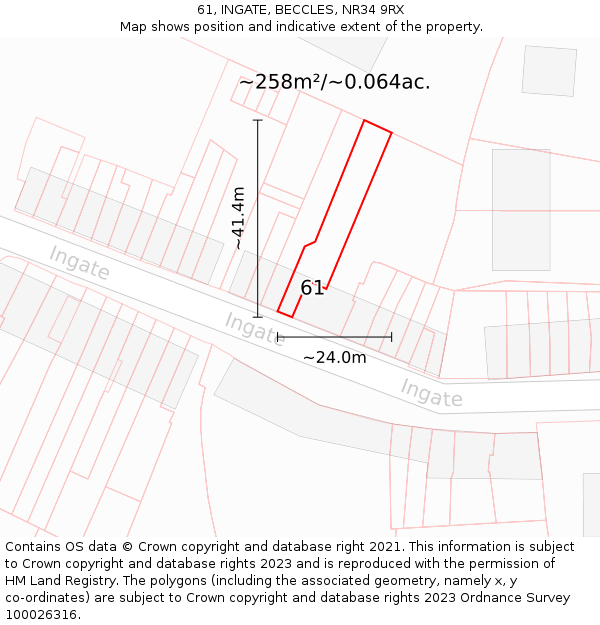 61, INGATE, BECCLES, NR34 9RX: Plot and title map