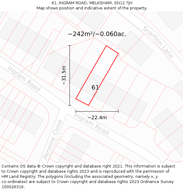 61, INGRAM ROAD, MELKSHAM, SN12 7JH: Plot and title map