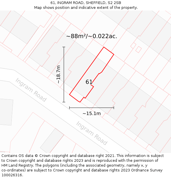 61, INGRAM ROAD, SHEFFIELD, S2 2SB: Plot and title map