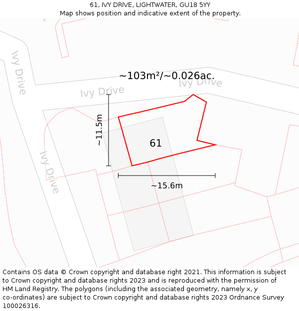 61, IVY DRIVE, LIGHTWATER, GU18 5YY: Plot and title map