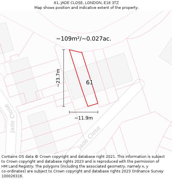 61, JADE CLOSE, LONDON, E16 3TZ: Plot and title map