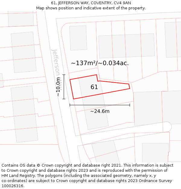 61, JEFFERSON WAY, COVENTRY, CV4 9AN: Plot and title map