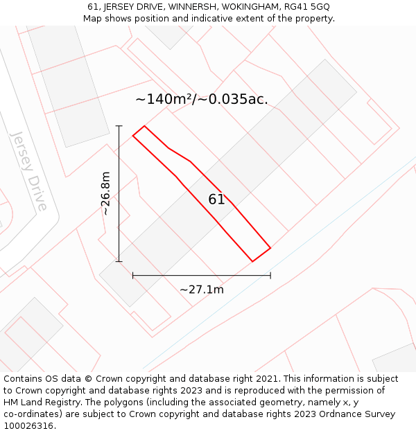 61, JERSEY DRIVE, WINNERSH, WOKINGHAM, RG41 5GQ: Plot and title map