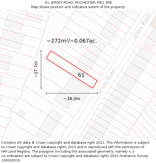 61, JERSEY ROAD, ROCHESTER, ME2 3PB: Plot and title map