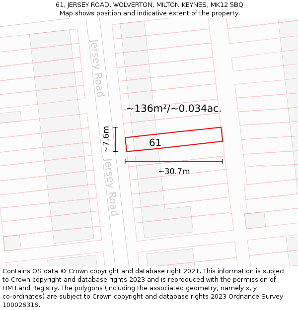 61, JERSEY ROAD, WOLVERTON, MILTON KEYNES, MK12 5BQ: Plot and title map