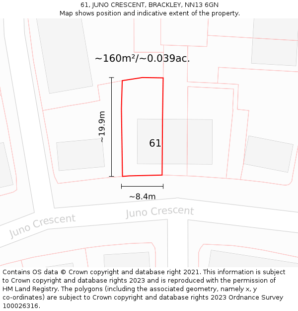 61, JUNO CRESCENT, BRACKLEY, NN13 6GN: Plot and title map
