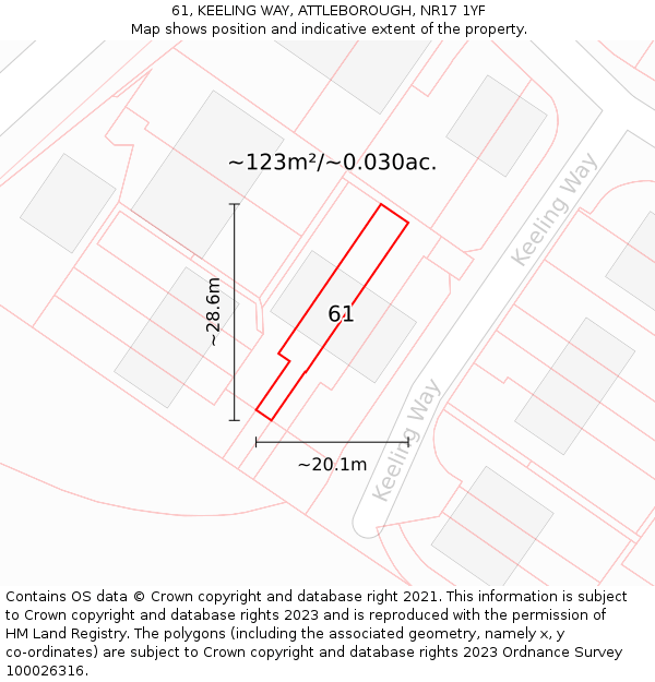 61, KEELING WAY, ATTLEBOROUGH, NR17 1YF: Plot and title map