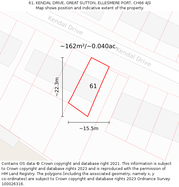 61, KENDAL DRIVE, GREAT SUTTON, ELLESMERE PORT, CH66 4JS: Plot and title map