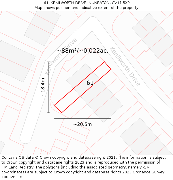 61, KENILWORTH DRIVE, NUNEATON, CV11 5XP: Plot and title map