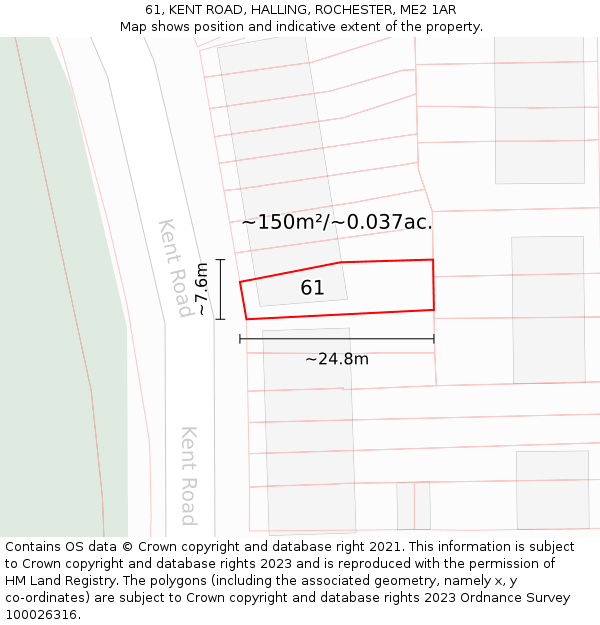 61, KENT ROAD, HALLING, ROCHESTER, ME2 1AR: Plot and title map