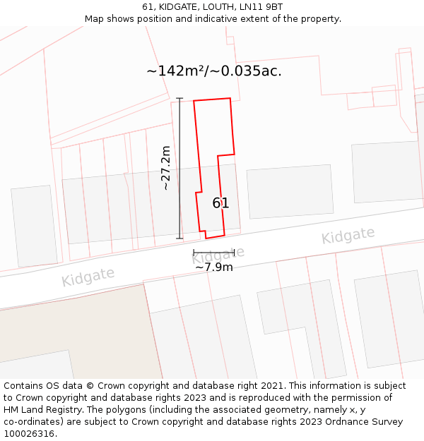 61, KIDGATE, LOUTH, LN11 9BT: Plot and title map