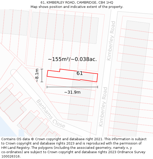 61, KIMBERLEY ROAD, CAMBRIDGE, CB4 1HQ: Plot and title map