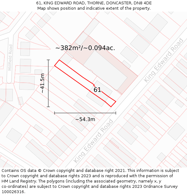 61, KING EDWARD ROAD, THORNE, DONCASTER, DN8 4DE: Plot and title map
