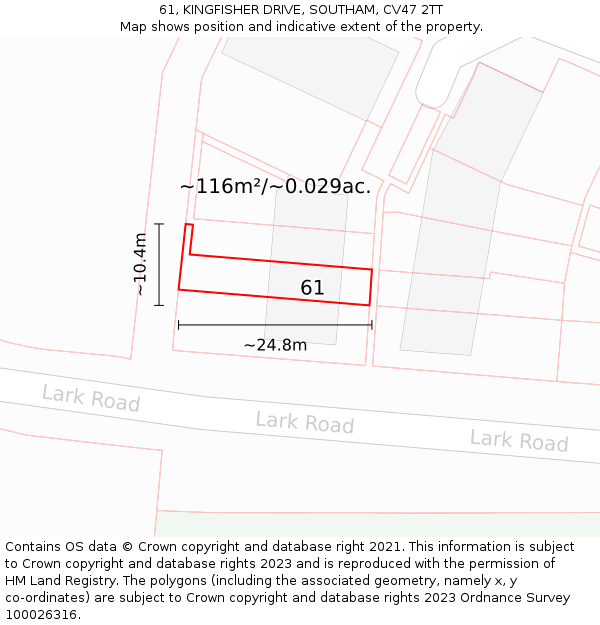 61, KINGFISHER DRIVE, SOUTHAM, CV47 2TT: Plot and title map