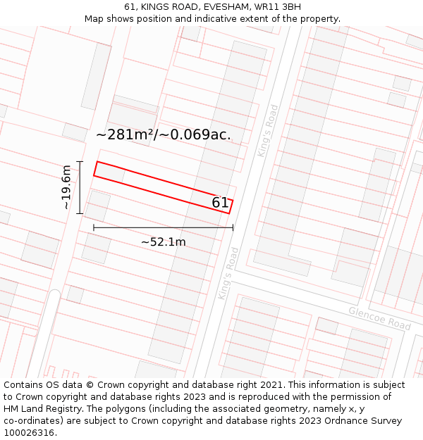 61, KINGS ROAD, EVESHAM, WR11 3BH: Plot and title map
