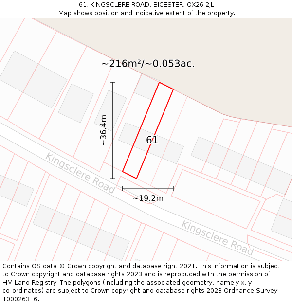 61, KINGSCLERE ROAD, BICESTER, OX26 2JL: Plot and title map