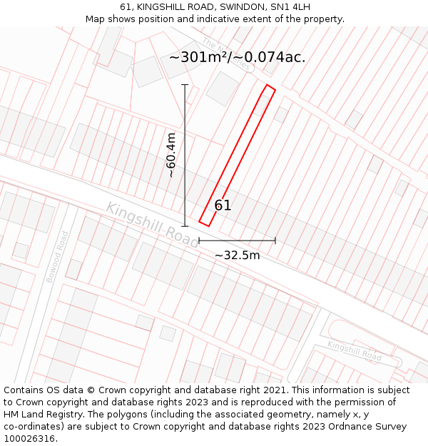 61, KINGSHILL ROAD, SWINDON, SN1 4LH: Plot and title map