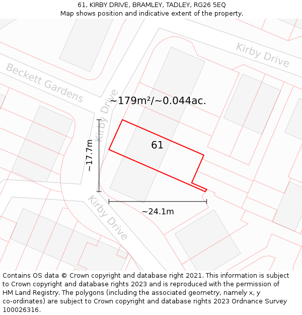 61, KIRBY DRIVE, BRAMLEY, TADLEY, RG26 5EQ: Plot and title map