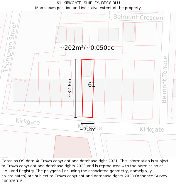 61, KIRKGATE, SHIPLEY, BD18 3LU: Plot and title map