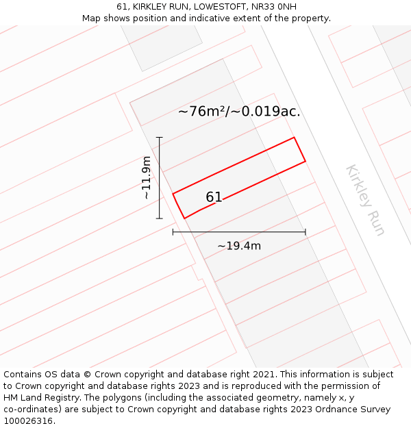 61, KIRKLEY RUN, LOWESTOFT, NR33 0NH: Plot and title map