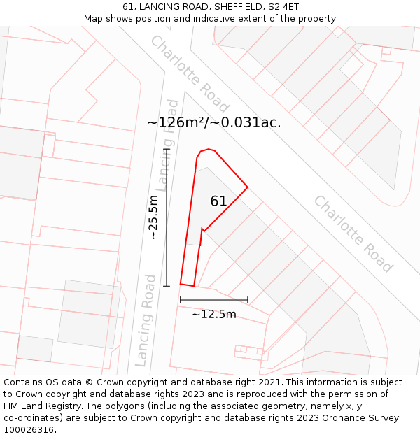 61, LANCING ROAD, SHEFFIELD, S2 4ET: Plot and title map
