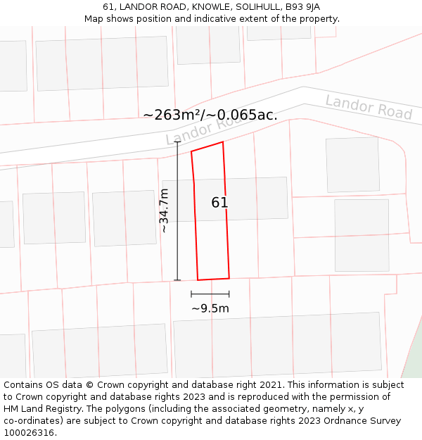 61, LANDOR ROAD, KNOWLE, SOLIHULL, B93 9JA: Plot and title map
