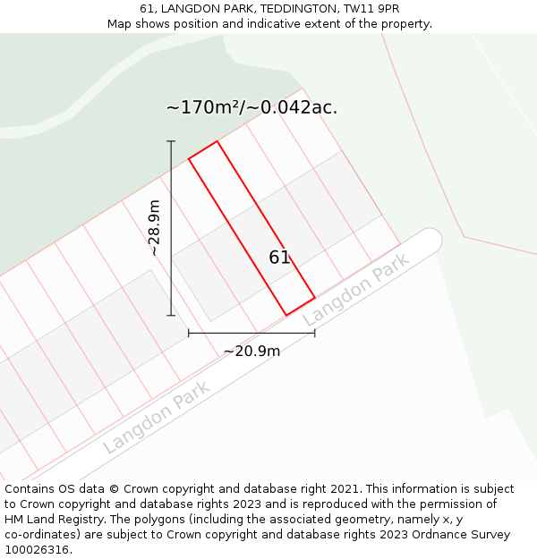 61, LANGDON PARK, TEDDINGTON, TW11 9PR: Plot and title map