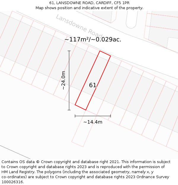61, LANSDOWNE ROAD, CARDIFF, CF5 1PR: Plot and title map