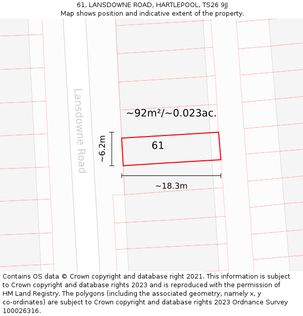 61, LANSDOWNE ROAD, HARTLEPOOL, TS26 9JJ: Plot and title map