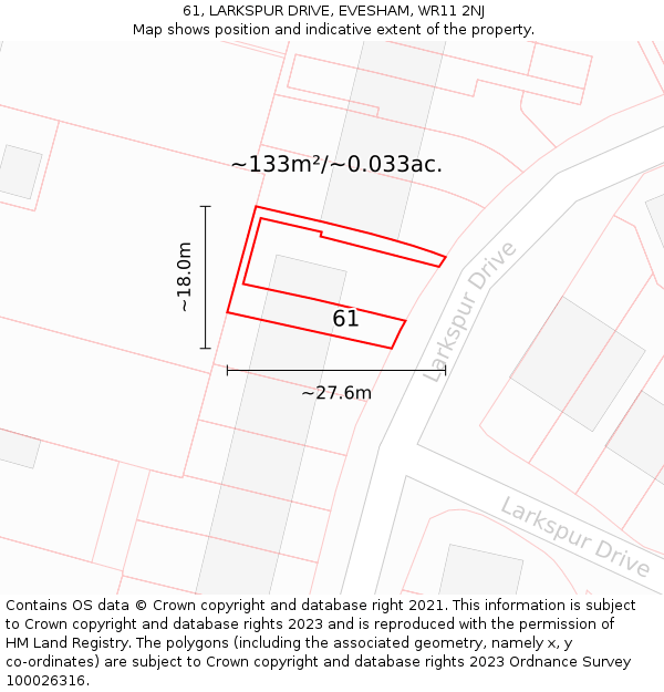 61, LARKSPUR DRIVE, EVESHAM, WR11 2NJ: Plot and title map