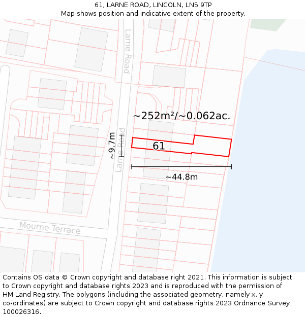 61, LARNE ROAD, LINCOLN, LN5 9TP: Plot and title map